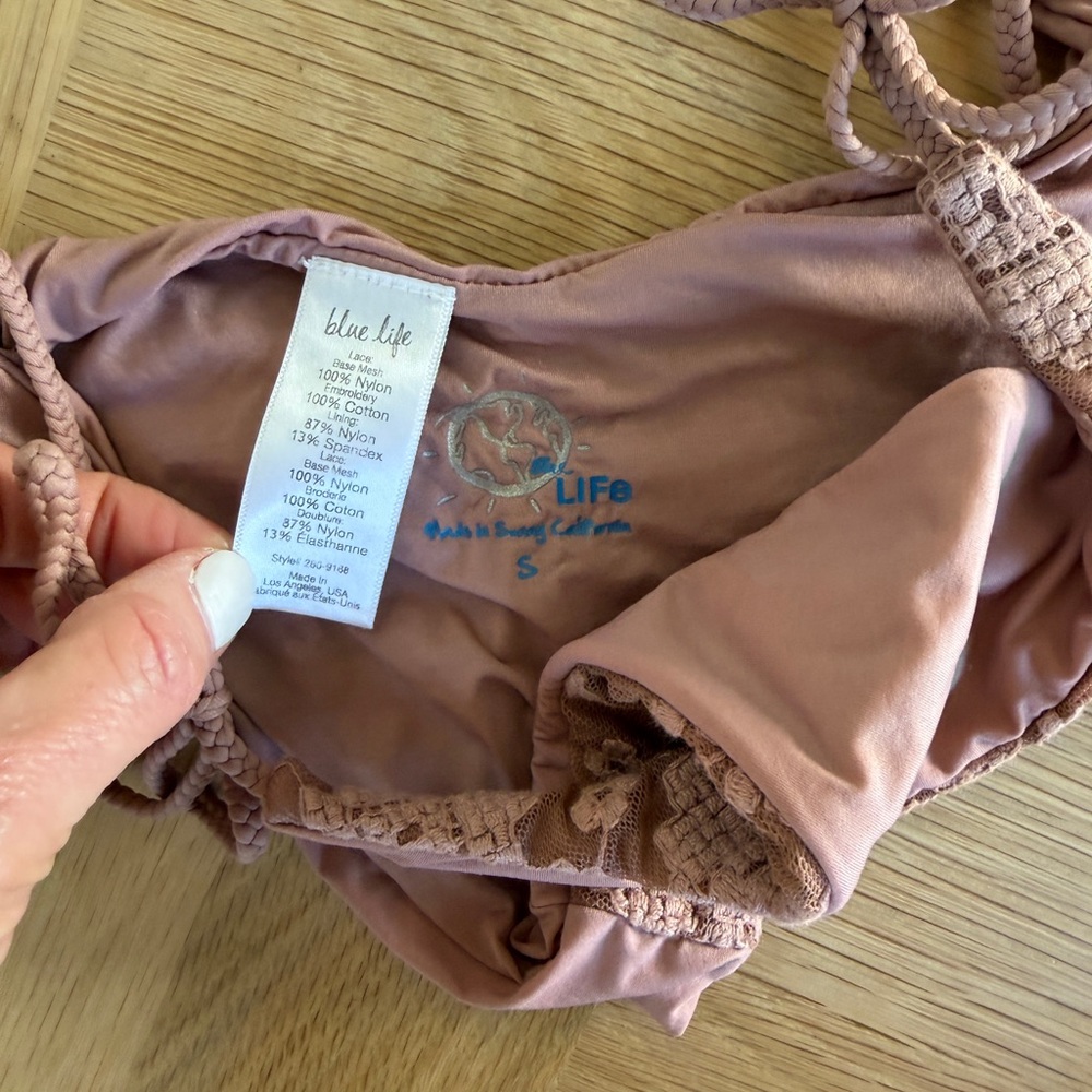 Blue Life Pink Mauve embroidered Tie Bikini Set - Picture 2 of 4